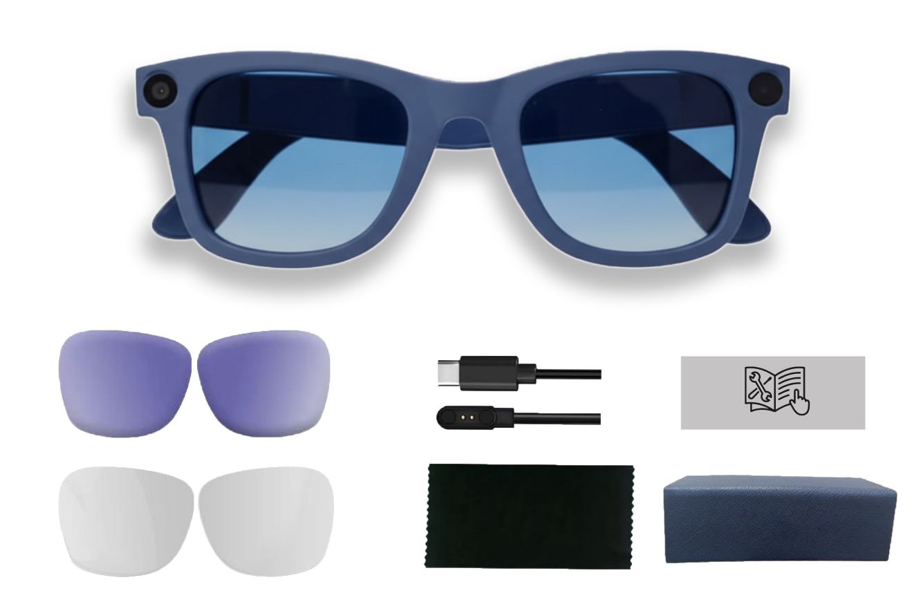 Gafas Inteligentes IA con Lentes Graduadas GRATIS - Cámara HD 8 MP, Vídeo Full HD, Inteligencia Artificial, Wi-Fi, 32 GB y Lentes Intercambiables