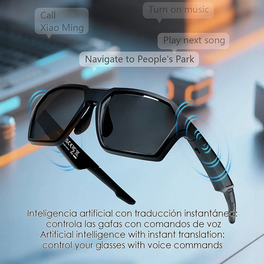Gafas Deportivas Inteligentes  con Lentes Graduadas GRATIS QY PRO 5 con Asistente de Voz Inteligente, Traductor AI en Tiempo Real de Más de 100 Idiomas, Control de Música y Llamadas, Lentes UV400