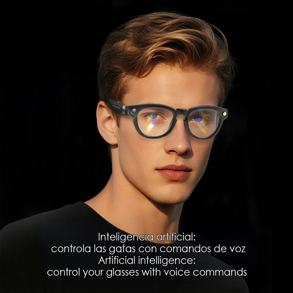 Gafas Inteligentes Q8 con Lentes Graduadas GRATIS - con Cámara HD de 8 MP, Inteligencia Artificial, Traductor en Tiempo Real y Reconocimiento Inteligente de Objetos