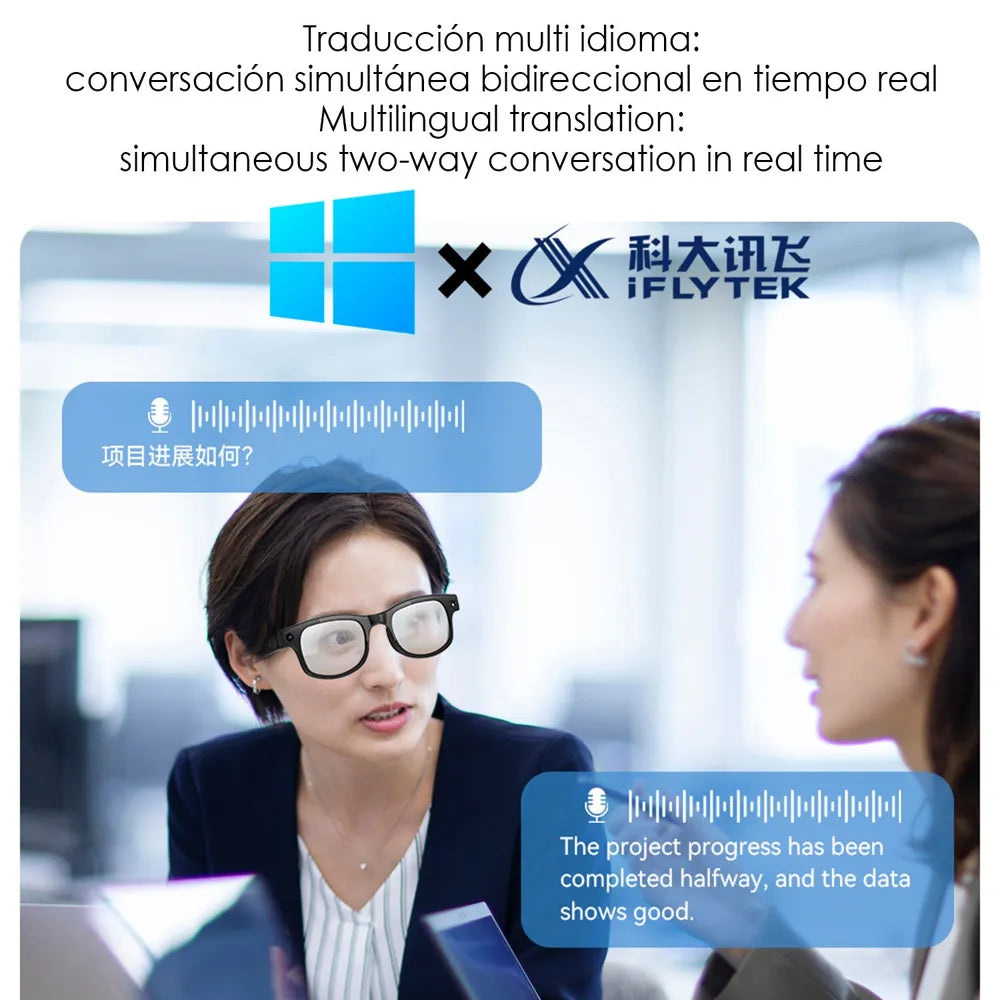Gafas Inteligentes AIMB-G2 con Lentes Graduadas GRATIS - con Cámara HD 8 MP, Inteligencia Artificial, Traductor en Tiempo Real y 3 Juegos de Lentes