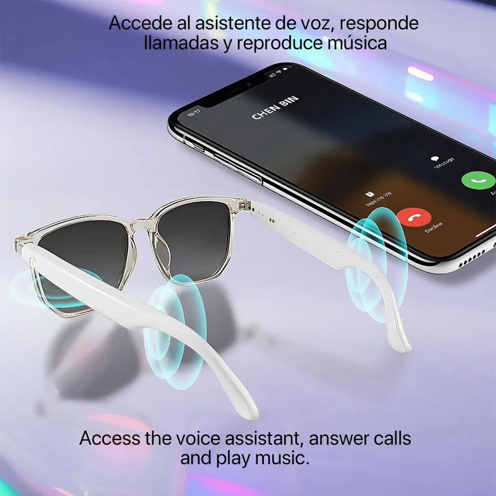 Gafas Inteligentes GS03 con Lentes Graduadas GRATIS - con Llamadas Bluetooth, Asistente de Voz, Control Remoto de Cámara y Lentes Transparentes UV400