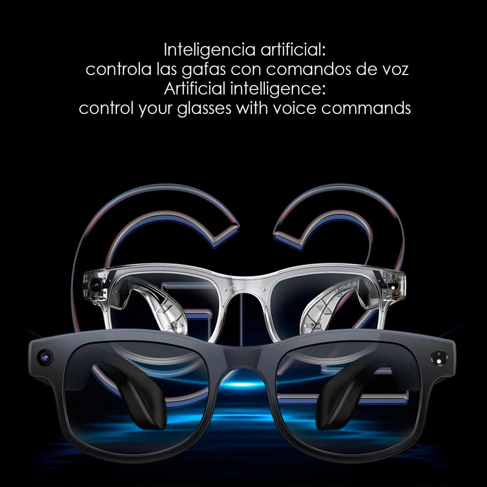 Gafas Inteligentes AIMB-G2 con Lentes Graduadas GRATIS - con Cámara HD 8 MP, Inteligencia Artificial, Traductor en Tiempo Real y 3 Juegos de Lentes