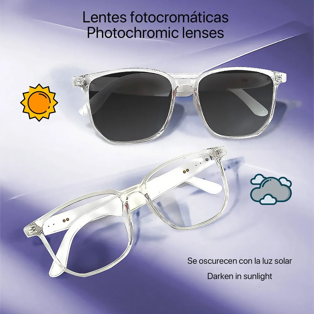 Gafas Inteligentes GS03 con Lentes Graduadas GRATIS - con Llamadas Bluetooth, Asistente de Voz, Control Remoto de Cámara y Lentes Transparentes UV400