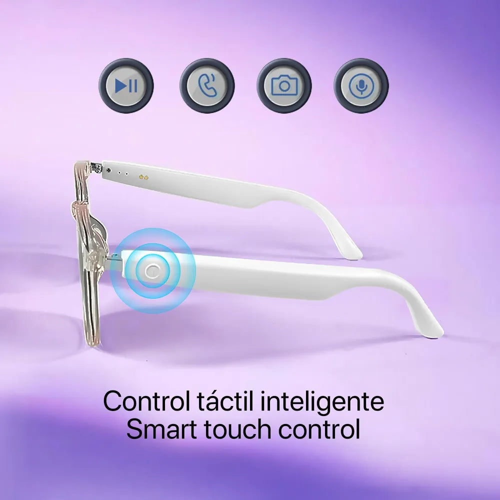 Gafas Inteligentes GS03 con Lentes Graduadas GRATIS - con Llamadas Bluetooth, Asistente de Voz, Control Remoto de Cámara y Lentes Transparentes UV400