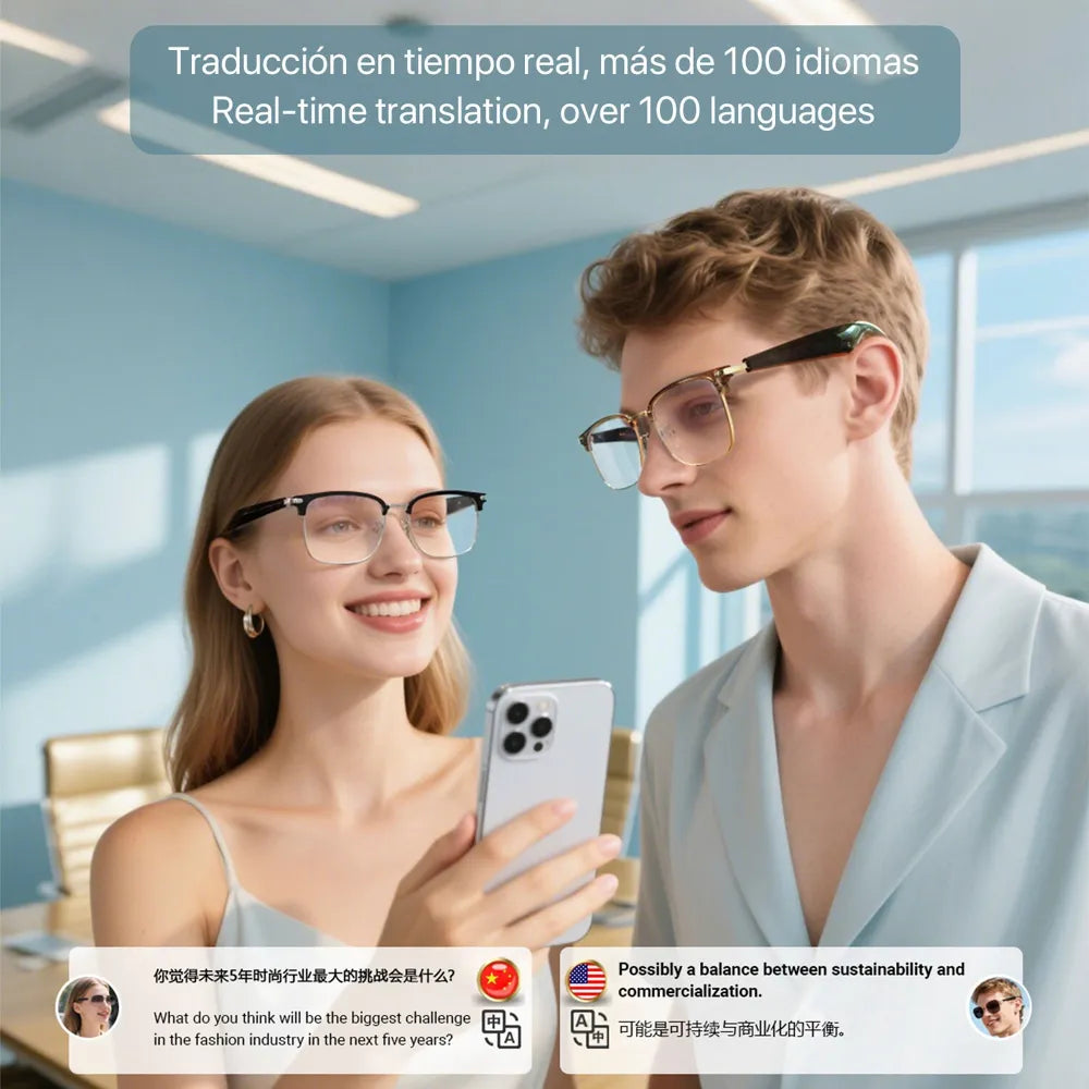 Gafas Inteligentes AI GY-600 con Lentes Graduadas GRATIS - con Traducción en Más de 100 Idiomas, Asistente Inteligente AI, Bluetooth y Reproducción de Música