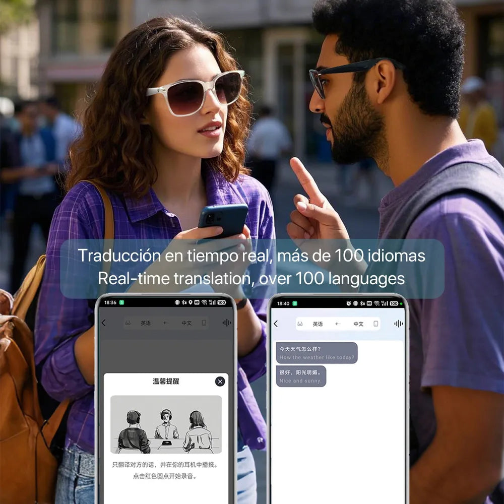 **Gafas Inteligentes AI GY-500 con Lentes Graduadas GRATIS - con Traducción en Más de 100 Idiomas, Asistente Inteligente AI, Notas de Voz, Llamadas Bluetooth y Reproducción de Música