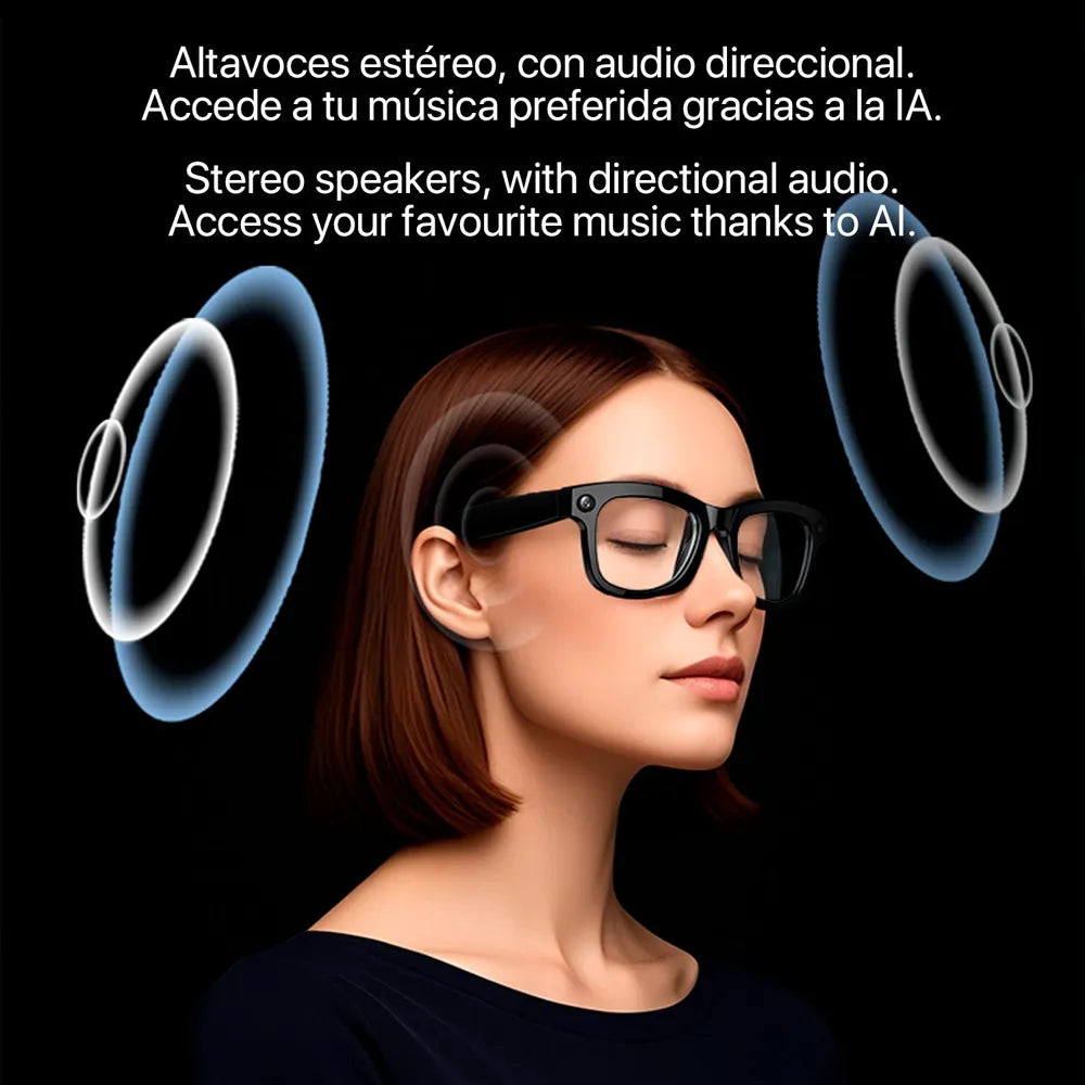 Gafas Inteligentes M01 con Lentes Graduadas GRATIS - con Cámara HD, Inteligencia Artificial, Traductor en Tiempo Real, Control de Música y Llamadas