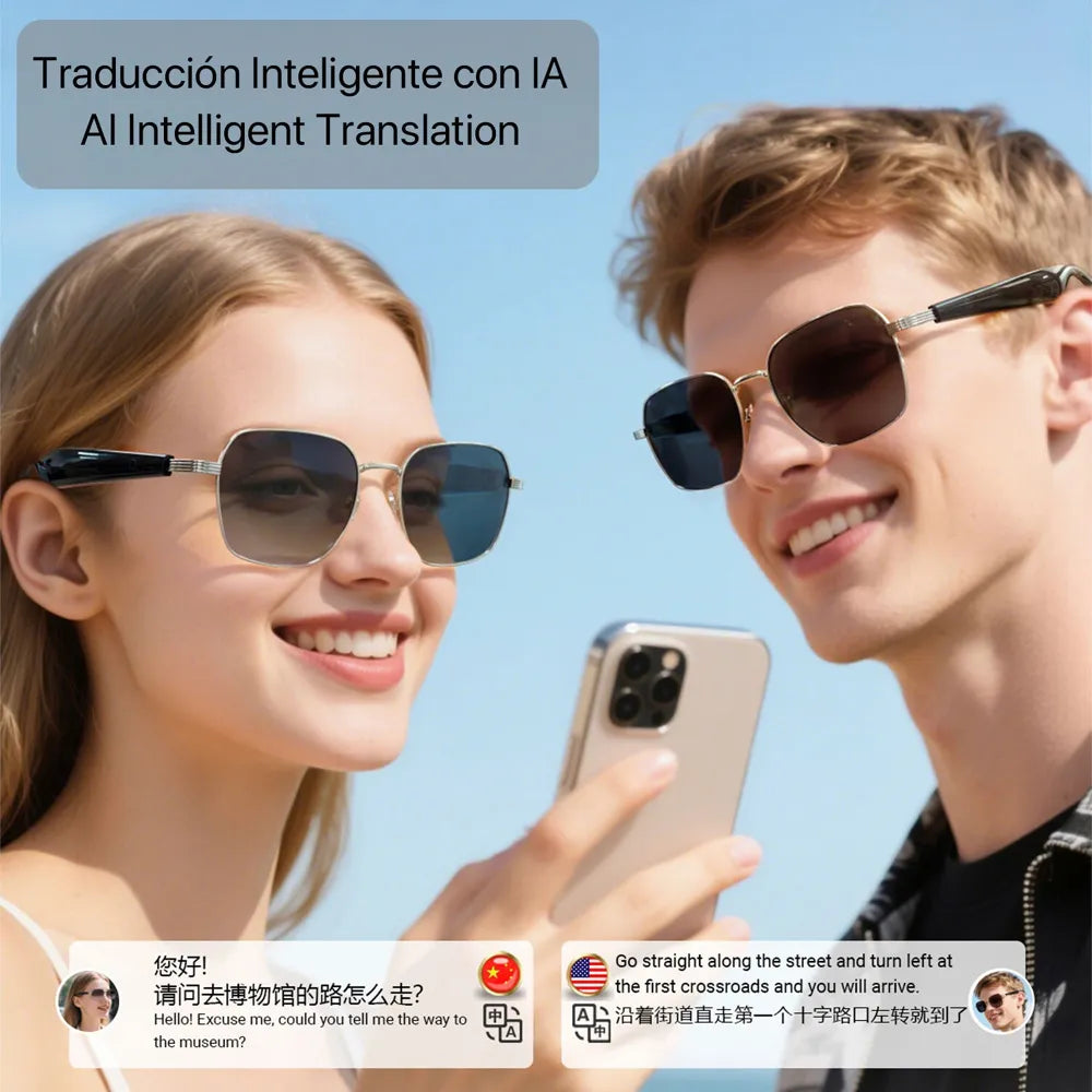 Gafas Inteligentes AI GY-200 con Lentes Graduadas GRATIS - con Traducción Automática en +100 Idiomas, Agente de Inteligencia Artificial, Música Bluetooth y Asistente de Voz