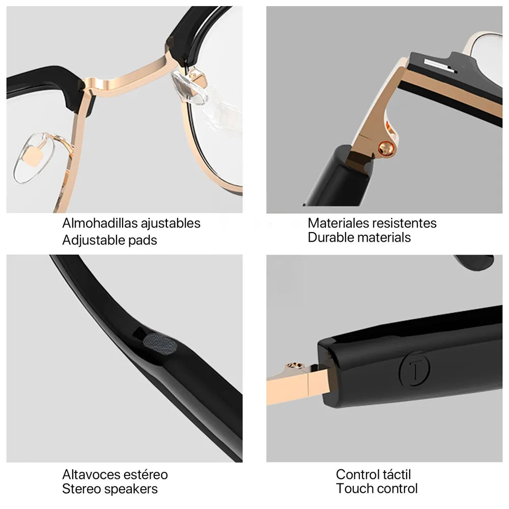 Gafas Inteligentes GS13 con Lentes Graduadas GRATIS, Llamadas Bluetooth, Asistente de Voz y Control Remoto de Cámara