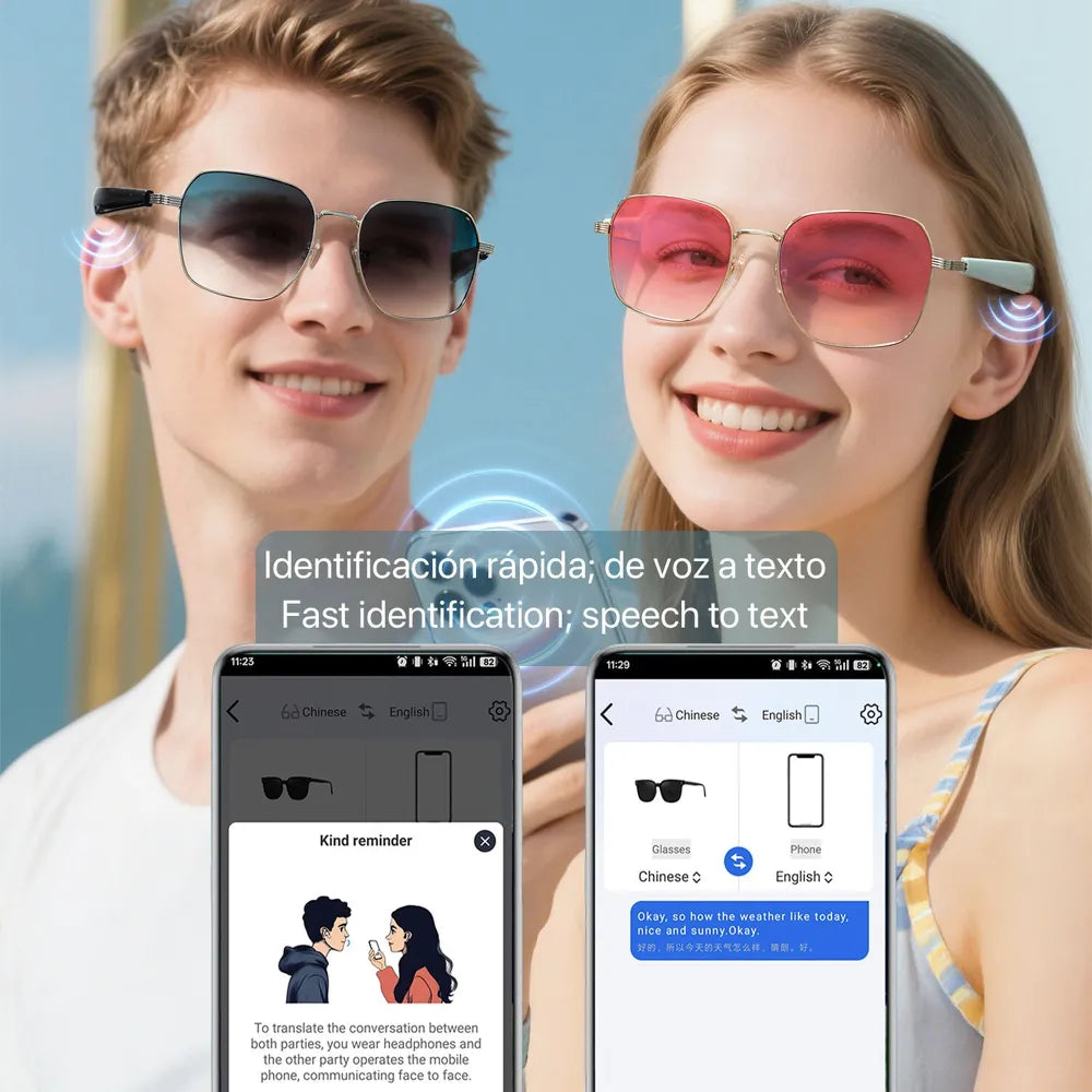 Gafas Inteligentes AI GY-200 con Lentes Graduadas GRATIS - con Traducción Automática en +100 Idiomas, Agente de Inteligencia Artificial, Música Bluetooth y Asistente de Voz