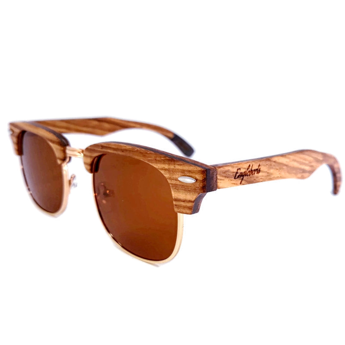 Full Wood, Half Rim Wooden Sunglasses, Tea Polarized Lenses