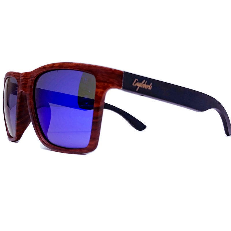 Oak Colored Frames, Bamboo Sunglasses, Blue Polarized Lenses with Case