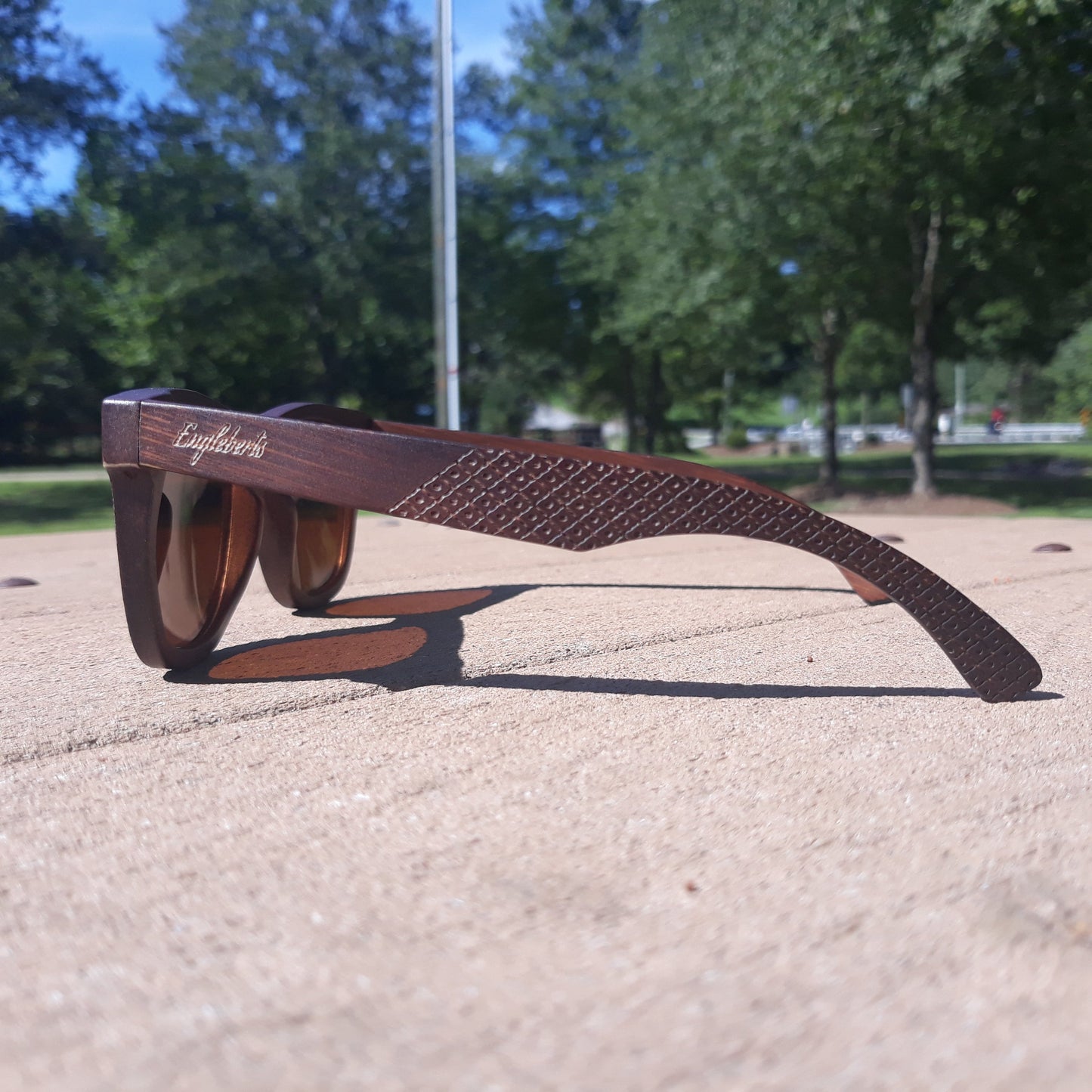 Crimson Wooden Sunglasses With Bamboo Case, Tea Polarized Lenses,